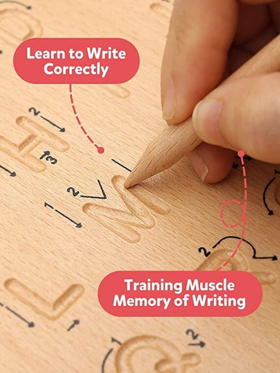 Coogam Wooden Letters Practicing Board, Double-Sided Alphabet Tracing Tool