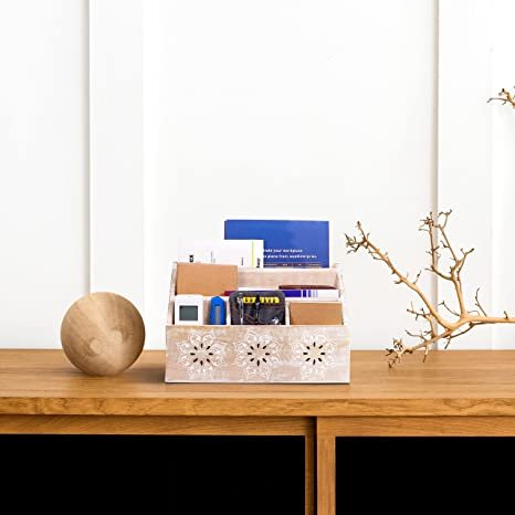 Rustic Wooden Desk Organizer - 5-Slot Shelf Organizer for Home, School, Classroom, or Office