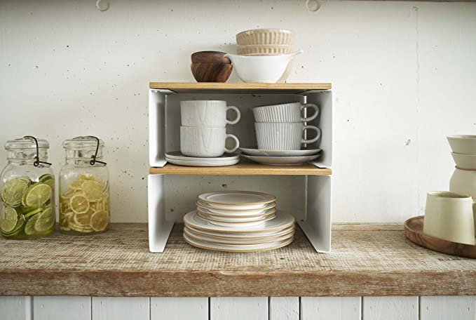 Yamazaki Home Wood-Top Stackable Kitchen Rack