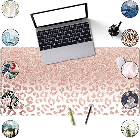 Desk Mat XXL Mouse pad, Pink Rose Gold Leopard Print Office Supplies and Accessories Decor Office for Women 31.5X15.75in