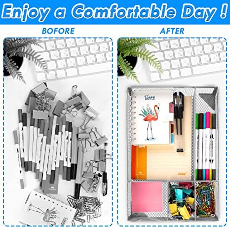 EsOfficce Desk Drawer Organizer, 12.2 x 8.3 x1.8 Inches, Silver