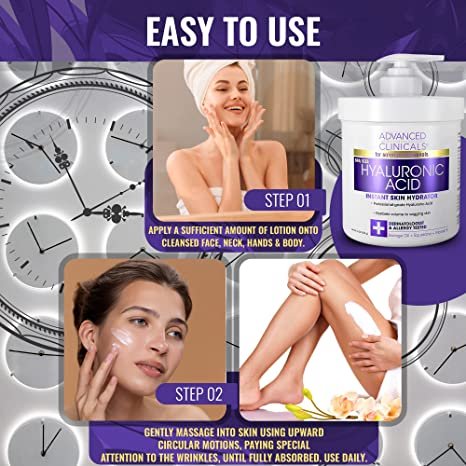 Advanced Clinicals Hyaluronic Acid Cream Moisturizer Skin Care Lotion For Face, Body, & Hands. Large 16 Ounce
