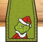 Linen Grinch Table Runner Merry Grinchmas