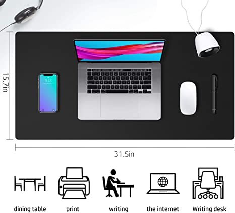 Leather Desk Pad Protector ,Waterproof Desk Writing Pad for Office and Home (Black,31.5" x 15.7")