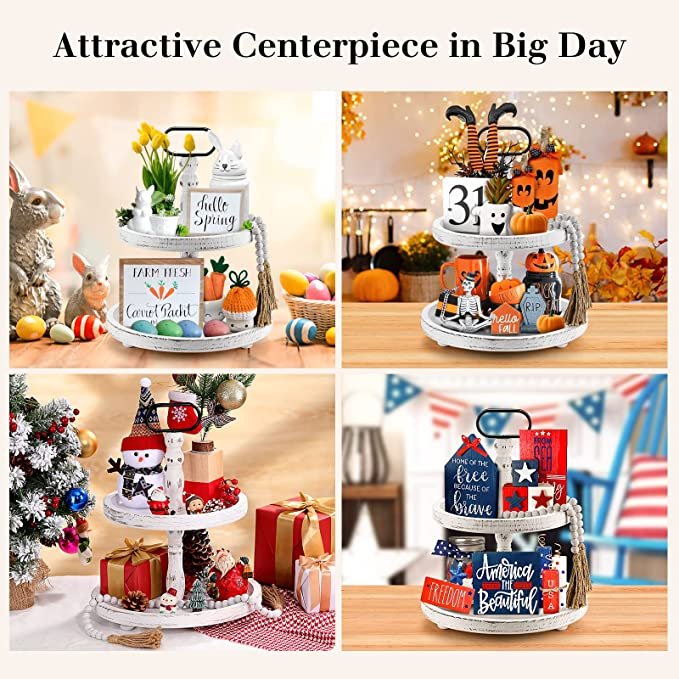 Luxspire 2 Tiered Tray, Fall Halloween Decorations