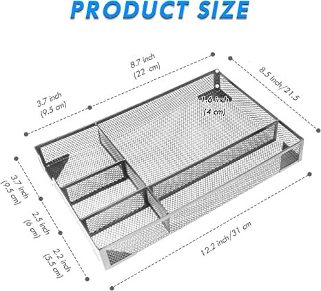 EsOfficce Desk Drawer Organizer, 12.2 x 8.3 x1.8 Inches, Silver