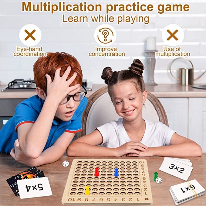 Vingtank Wooden Math Multiplication Board , Wooden Math Blocks for Toddlers Ages 3+