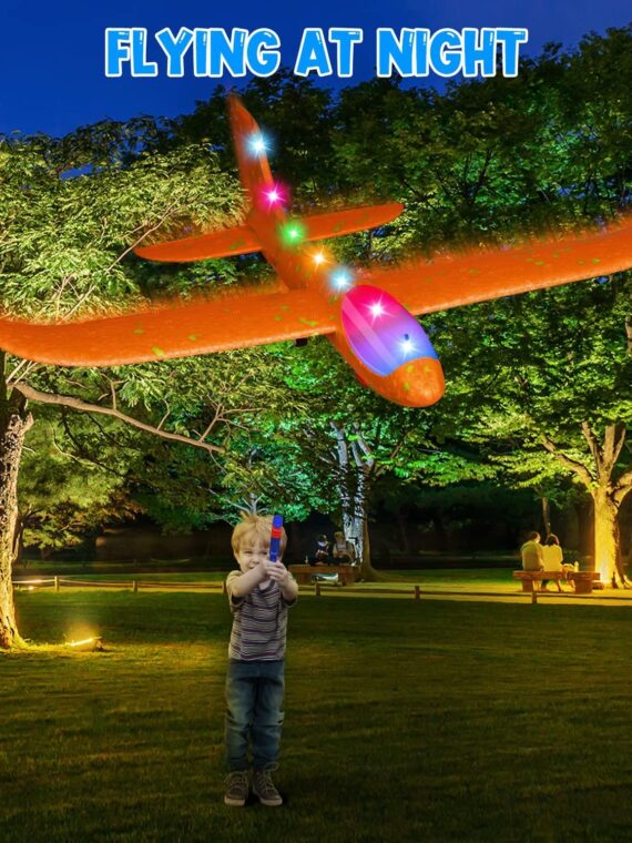 TOYFIT 2 Pack LED Light Airplane Launcher Toy Set