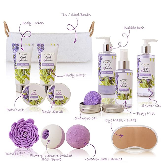 Spa Gift Baskets for Women - Luxury 15pcs with Bath Bombs, Shampoo Bar, Eye Mask, Shower Gel, Bubble Bath, Salts, Body Scrub Lotion
