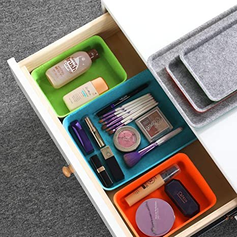 Welaxy Lidded drawer organizer bins - makeup stationery organizing 3- pack (Orange + Green + Turquoise)