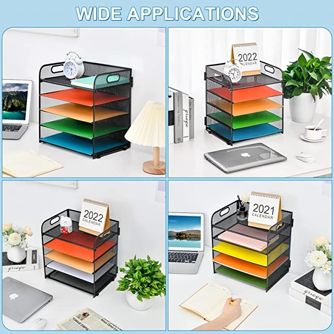 Marbrasse 5-Trays Desktop File Organizer with Pen Holder