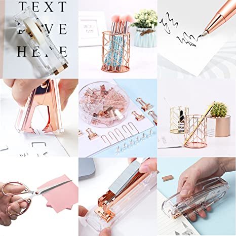 Famassi Rose Gold Desk Accessories，Office Supplies Set