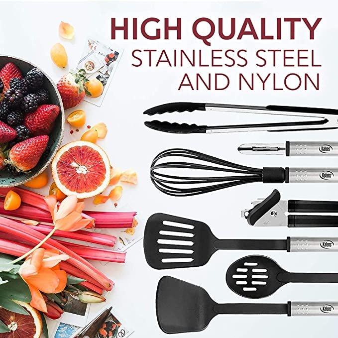 Kitchen Utensils Set 24 Nylon and Stainless Steel Cooking Utensil Set, Non-Stick and Heat Resistant (Black)
