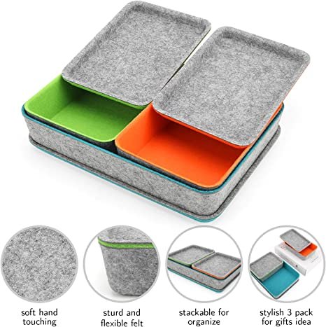 Welaxy Lidded drawer organizer bins - makeup stationery organizing 3- pack (Orange + Green + Turquoise)