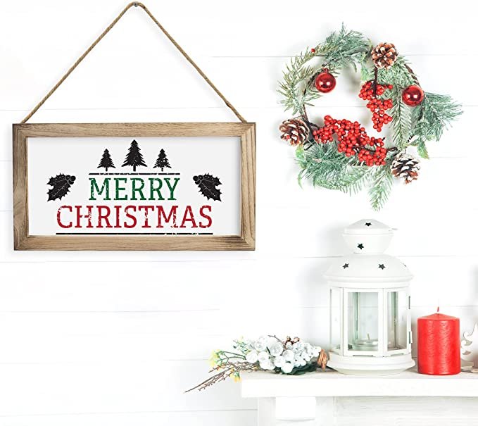 KIBAGA Farmhouse Wall Decor Signs For Christmas With Interchangeable Sayings - Rustic 9X17” Wood Picture Frame with 10 Designs