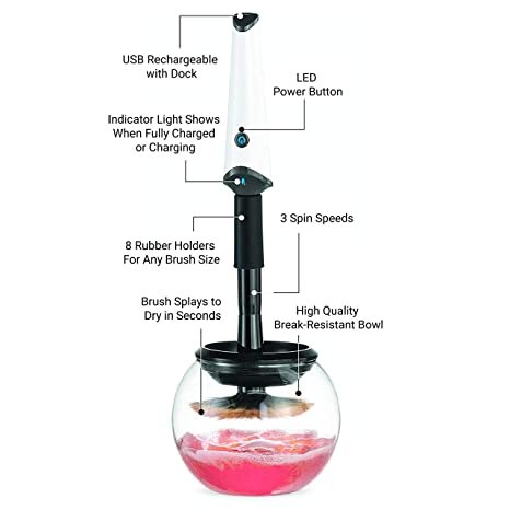 Luxe Makeup Brush Cleaner - 5oz Brush Cleaning Solution Included - USB Charging Station