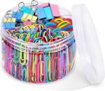 Sopito 300pcs Colored Office Clips Set with Paper Clamps Paperclips Rubber Bands for Office and School Supplies, Assorted Sizes