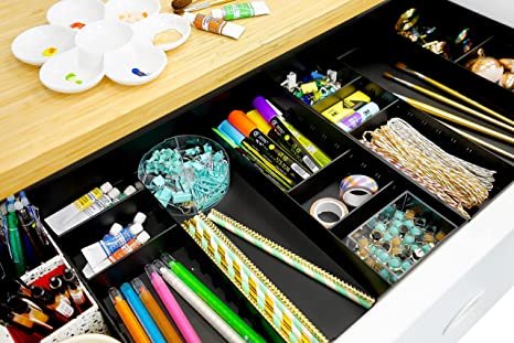 CAXXA 3 Slot Drawer Organizer with 4 Adjustable Dividers (BLACK, 1 PACK)