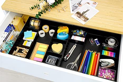CAXXA 3 Slot Drawer Organizer with 4 Adjustable Dividers (BLACK, 1 PACK)