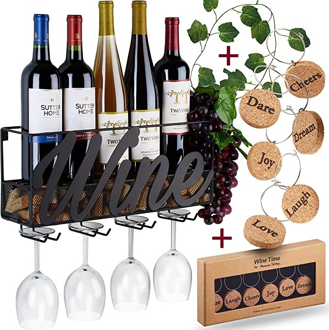 Wall Mounted Wine Rack - Bottle & Glass Holder
