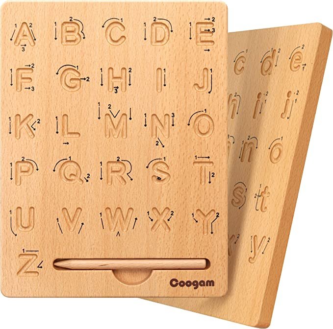 Coogam Wooden Letters Practicing Board, Double-Sided Alphabet Tracing Tool