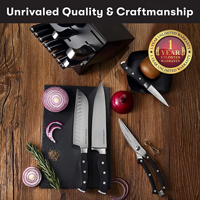 Master Maison 19-Piece Kitchen Knife Set With Wooden Knife Block - German Stainless Steel Knife Set