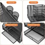 5-Tier Paper Letter Tray Organizer with Drawer and 2 Pen Holder, Marbrasse Desk Organizer with File Holder (Black)