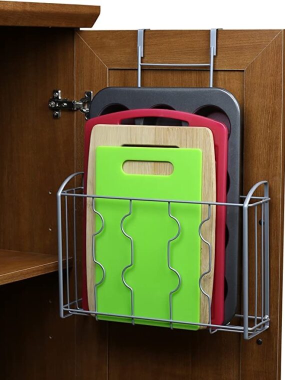 SimpleHouseware Over the Cabinet Door Organizer Holder, Silver